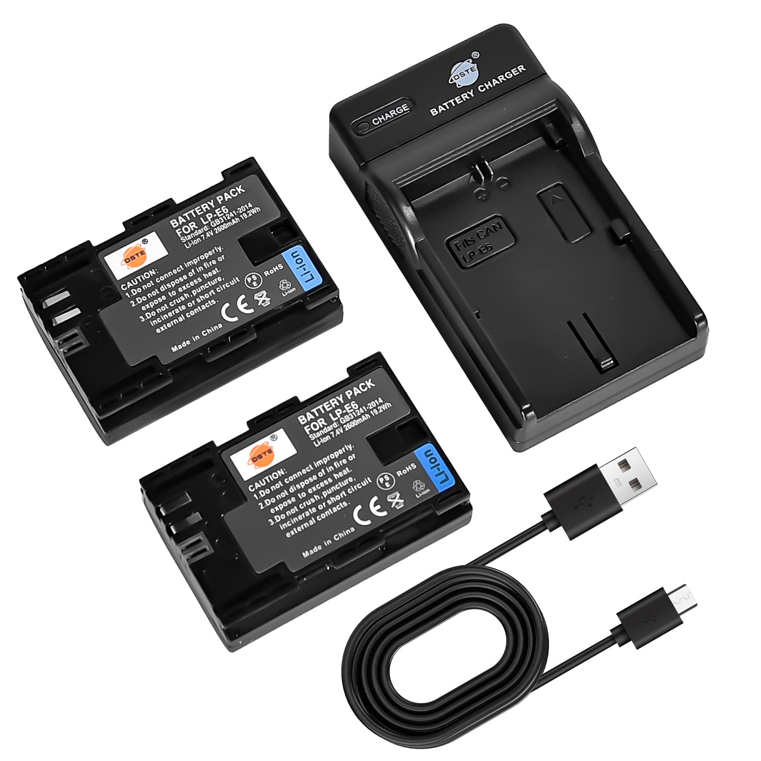 DSTE LP-E6 Camera Battery (2-pack) and Charger Compatible with Canon EOS 5D MARK II, 5D MARK III, 5DS, 6D, 7D, 60D, 60Da, 70D, 7D MARK II, 7D MARK III