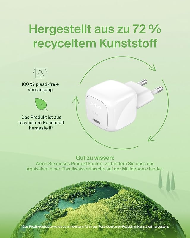 BoostCharge kompaktes Ladegerät, 30 W, für Reisen, USB-C Power Delivery zum Schnellladen für die Apple iPhone Serie 16. 15, 14, 13, 12, Samsung Galaxy S24, S23, iPad, AirPods, Tablets – Weiß
