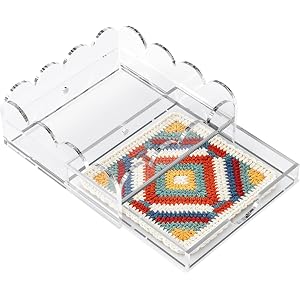 Scalloped Acrylic Tray, 5 x 5 Inch Clear Acrylic Tray with Drawer for Insert Needlepoint Photos, Organizer Tray for Vanity Pe