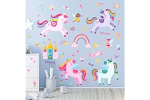 DECOWALL DS9-2119 Colorful Unicorn Wall Stickers Fairy Rainbow Kids Quote Decals Removable for girls Nursery Bedroom Living R