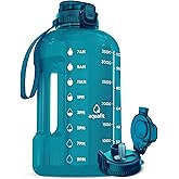 AQUAFIT 1 Gallon Water Bottle with Time Marker - Straw & Chug Lid - BPA Free Gym Water Bottle with Straw - Big Gallon Jug (Aqua, 128 oz - 2in1 Lid)