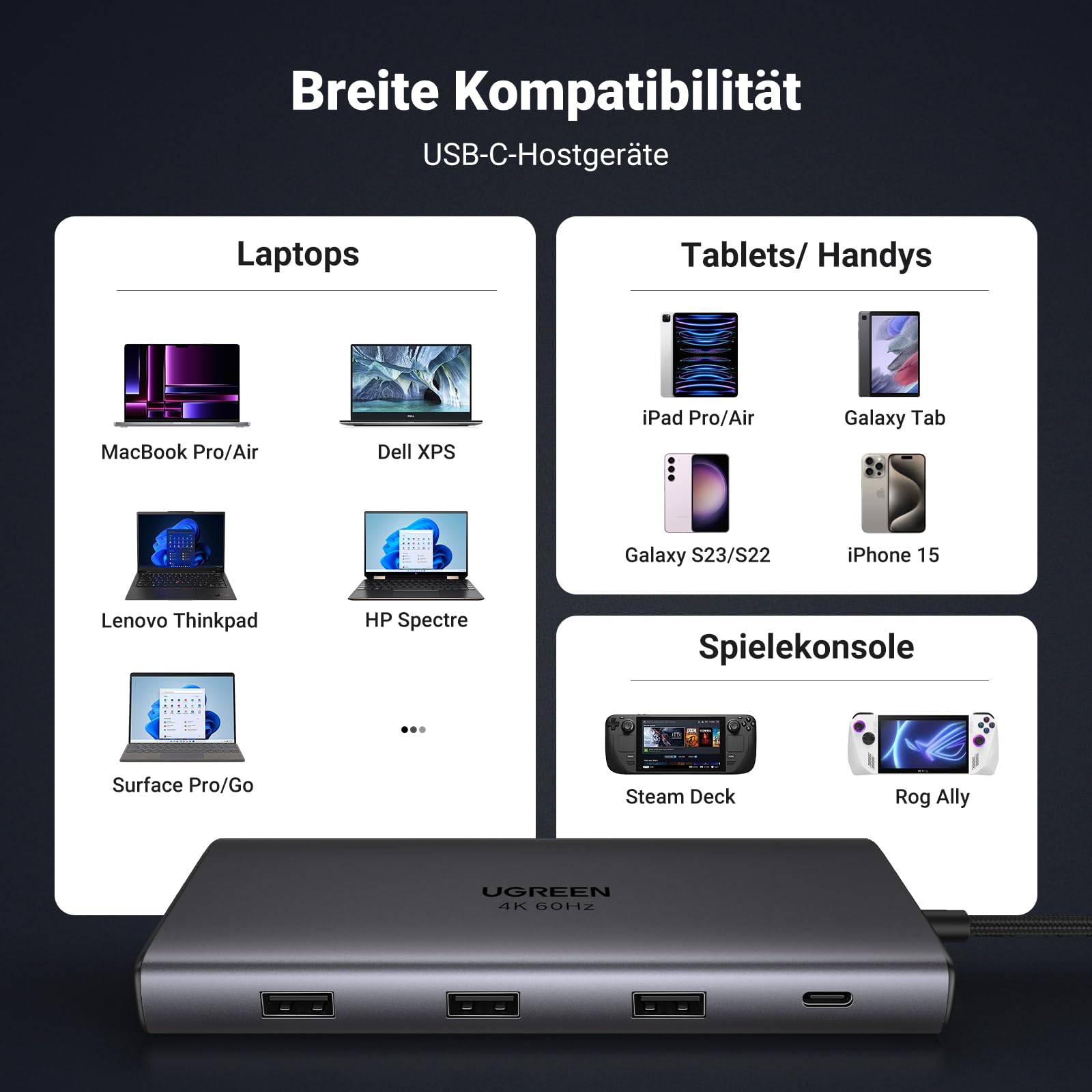 UGREEN Revodok Pro 109 USB C Hub 10Gbps USB A 3.2&USB C 3.2, HDMI 4K@60Hz, PD100W, Ethernet, SD/TF, Docking Station kompatibel mit iPhone 17/16, MacBook Pro/Air, Surface, Galaxy S24/S23 usw. 9