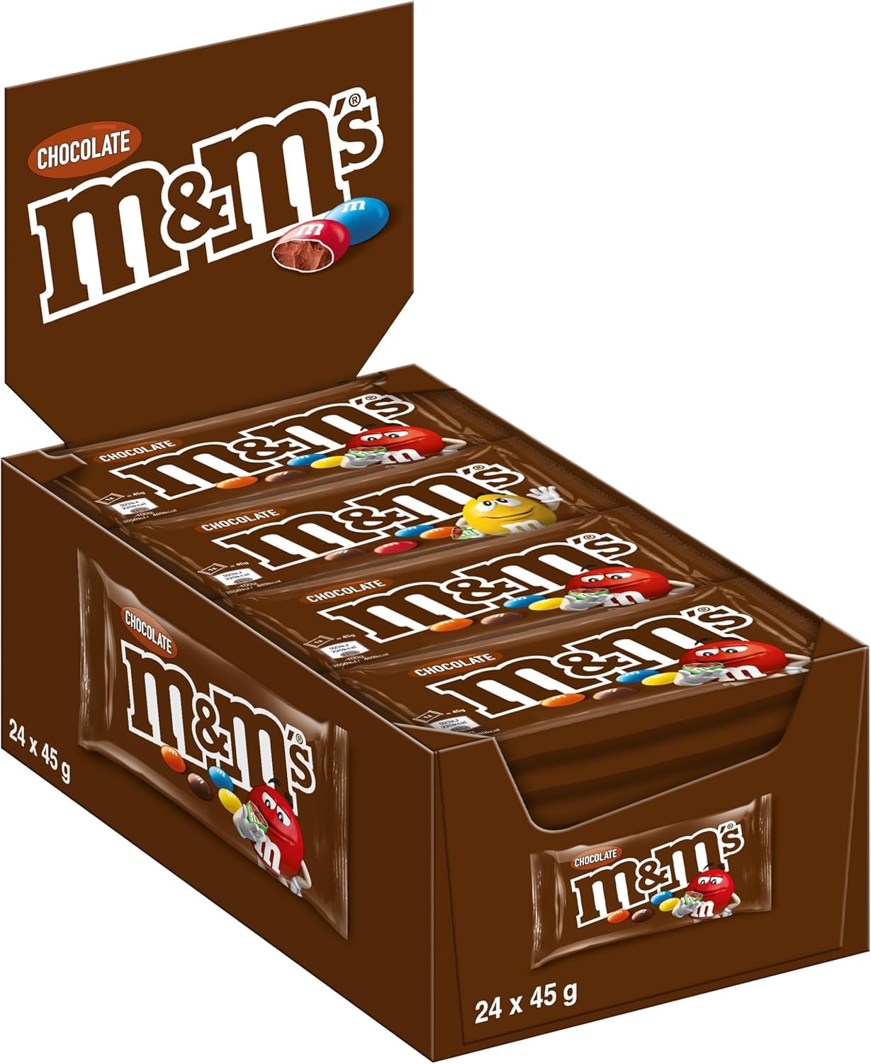 M&M'S Milk Chocolate Bulk Box, Chocolate Gifts & Movie Night Snacks, 24 Packs of 45 g