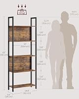 VASAGLE 5 Tier Bookcase Storage Shelf Rustic Brown Industrial Steel Frame view 3