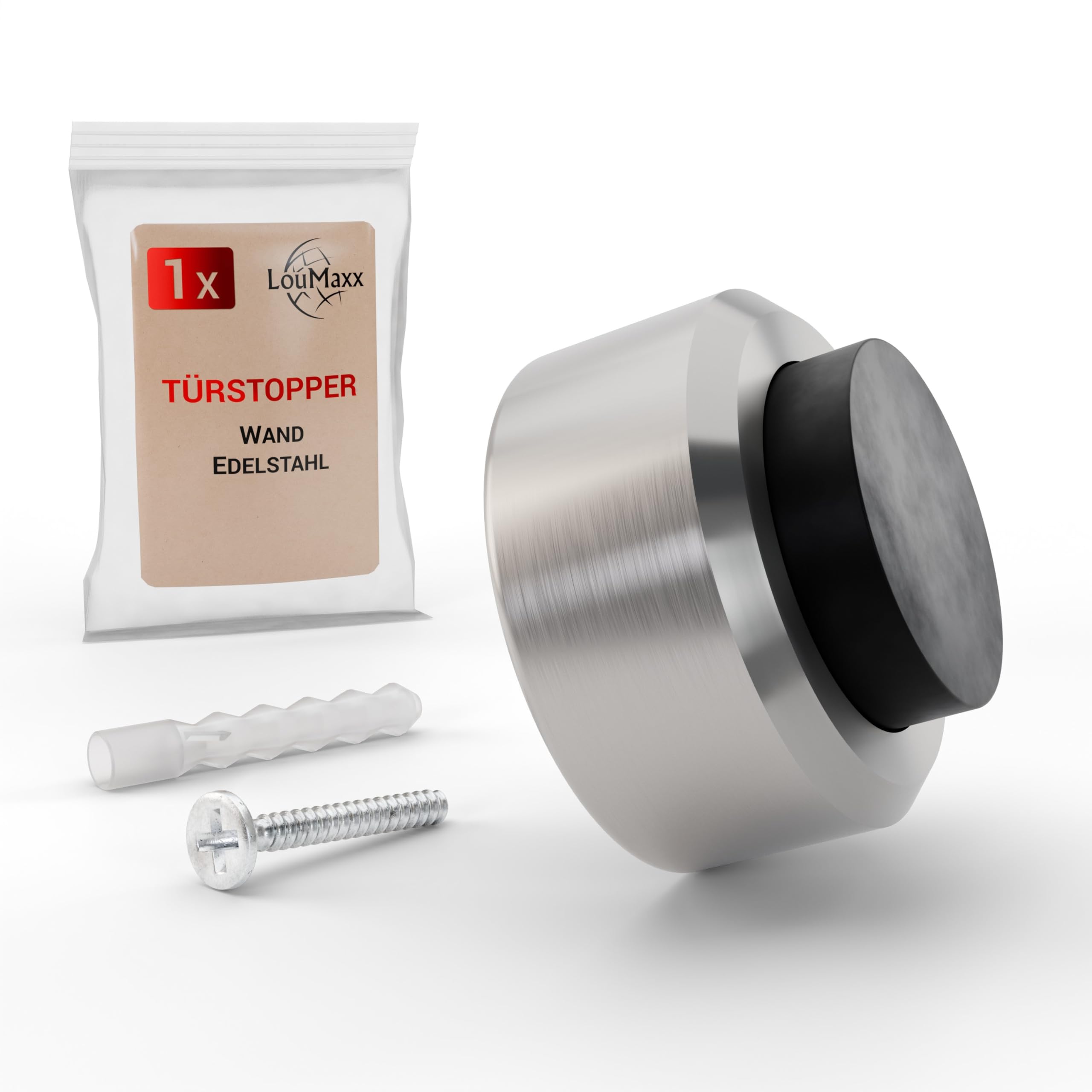 LouMaxx Stainless Steel Door Stop - Wall Mounted - Wall Protection - Wall & Door Protector - Screws Supplied