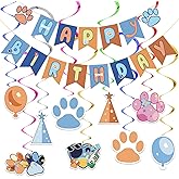 Blue Dog Birthday Party Supplies,Blue Dog Party Decorations Banner and Hanging Swirls Happy Birthday Banners