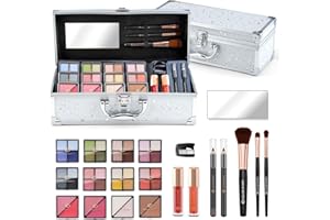 Color Nymph Makeup Kit for Teen Girls – All-in-One Beginner Makeup Set with Eyeshadow, Blush, Highlighter, Bronzer, Contour, Lipsticks, Eyeliner, Brushes & Mirror in Train Case (White)