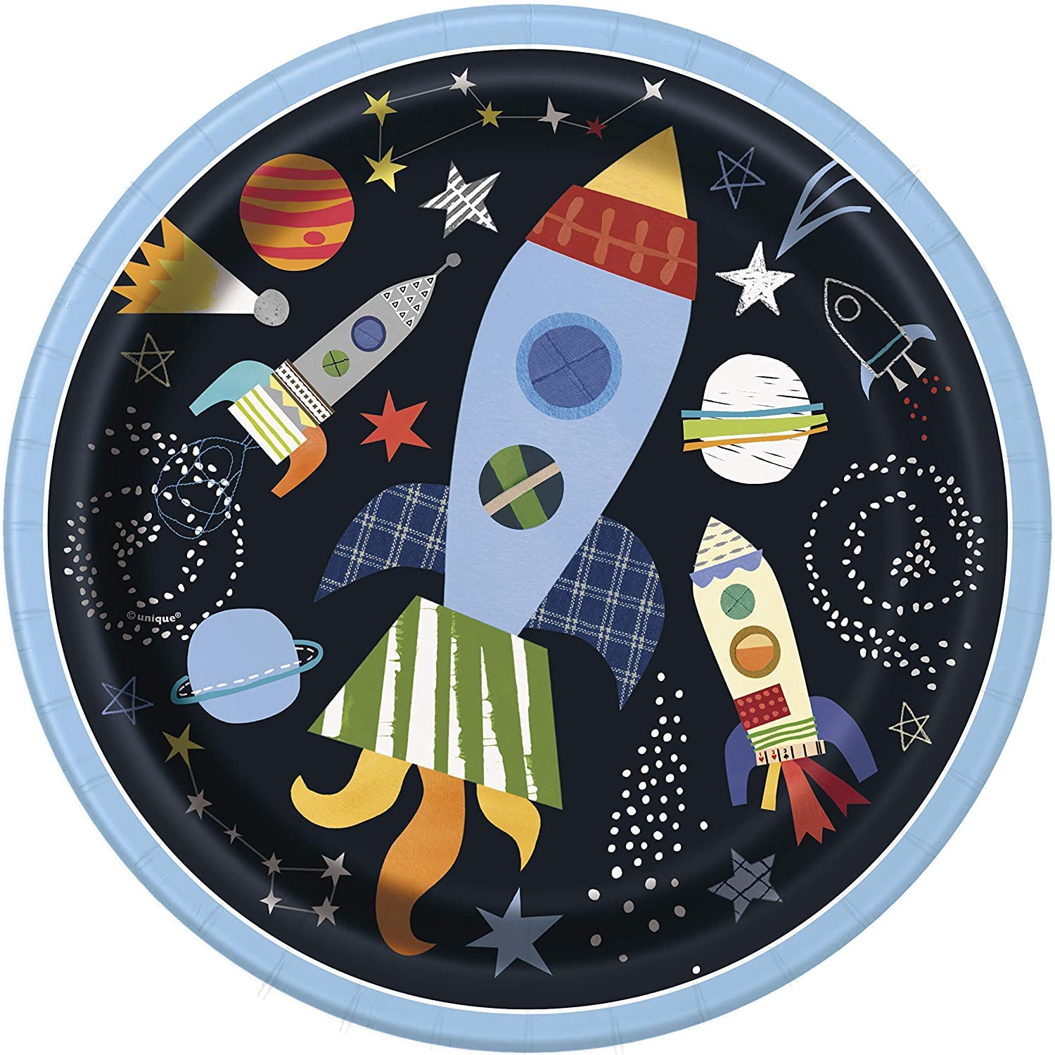 Stellar Outer Space Round Dinner Plates (22cm) - Vibrant Multicolor Galactic Design - Perfect for Themed Parties & Events - 8ct