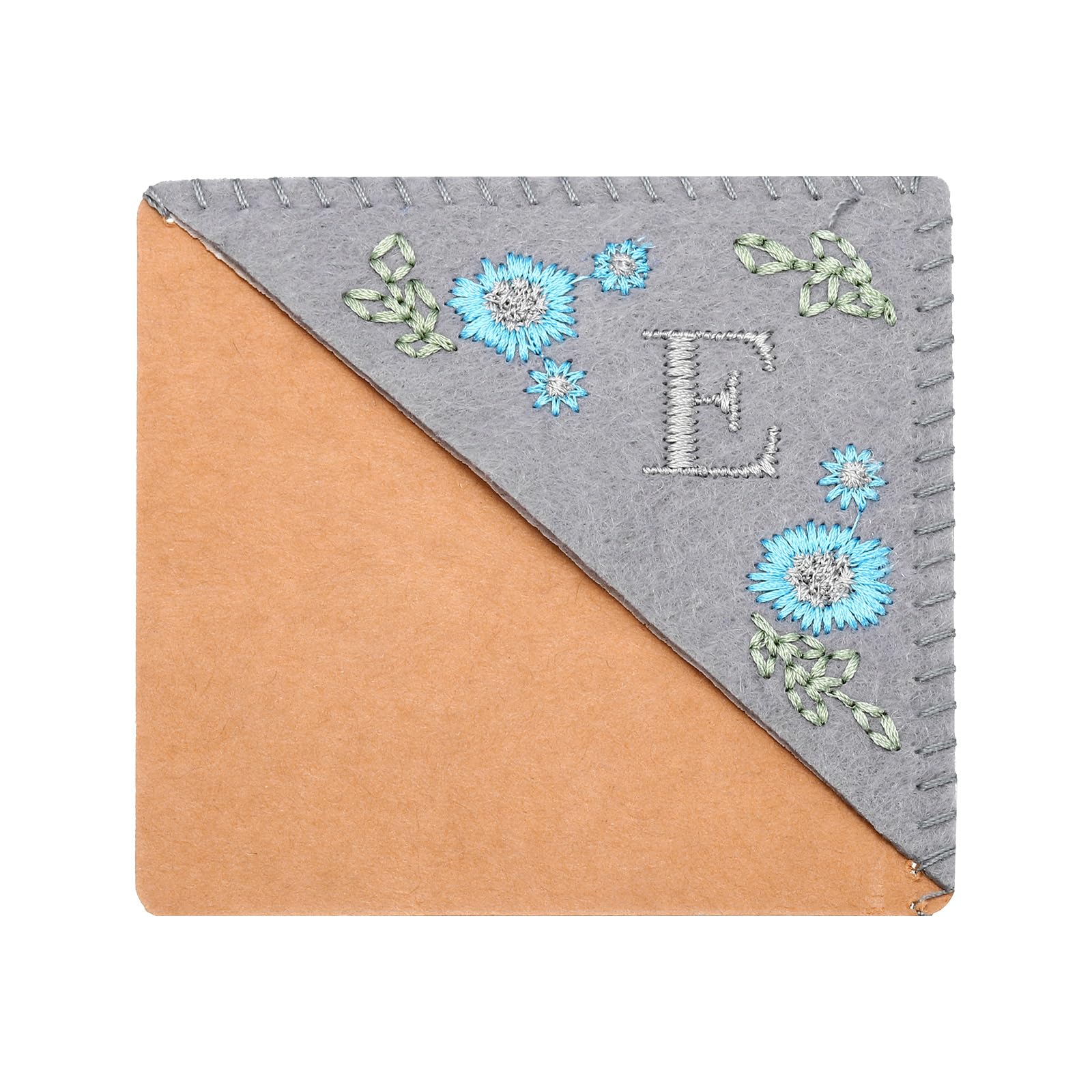 PATIKIL Personalized Embroidered Corner Bookmark, Cute Flower Felt Stitched Triangle Book Mark Page Marker for Women Men Book Lovers Teachers, Grey, Letter E — image 1