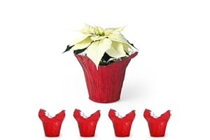 the florist Supply 6” AZA Plant Pot Covers, Decorative Plant Sleeve for Indoor & Outdoor House Plants, Reusable and Gift-Ready Foil Wrap for Flower Pots, Red Metallic, Pack of 5