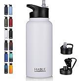 HASLE OUTFITTERS 32 oz Insulated Water Bottle Stainless Steel Double Walled Vacuum Sports Water Bottle with 2 Lids (Straw and Spout Lid) for Gym Camping Hiking(White,1)