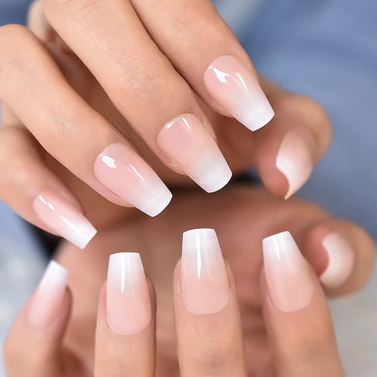 EchiQ Cherry Blossom Pink Gradient Press On Nail Wearable Artificial Acrylic Full Cover Coffin Glossy Nature Fake Nails Reusable Medium Short False Nail Art Tips for Women Girls Gift 24pcs/Set - Image 6