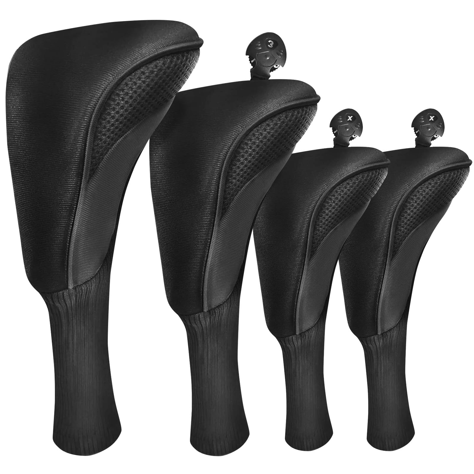 FINGER TEN Golf Club Head Covers for Woods Long Cover Driver Hybrid Fairway, Headcovers with Interchangeable No. Tag Novelty Durable Fit Woods Clubs (Dark-4 pack (1 Driver& 1 Fairway&2 Hybrid))