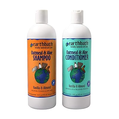 Earthbath Oatmeal &amp; Aloe Pet Grooming Bundle - Vanilla &amp; Almond Soap-Free Shampoo and Conditioner - Itchy &amp; Dry Skin Relief, Helps Detangle, Aloe Vera, Vitamin E, Good for Dogs &amp; Cats - 16 fl. oz Each
