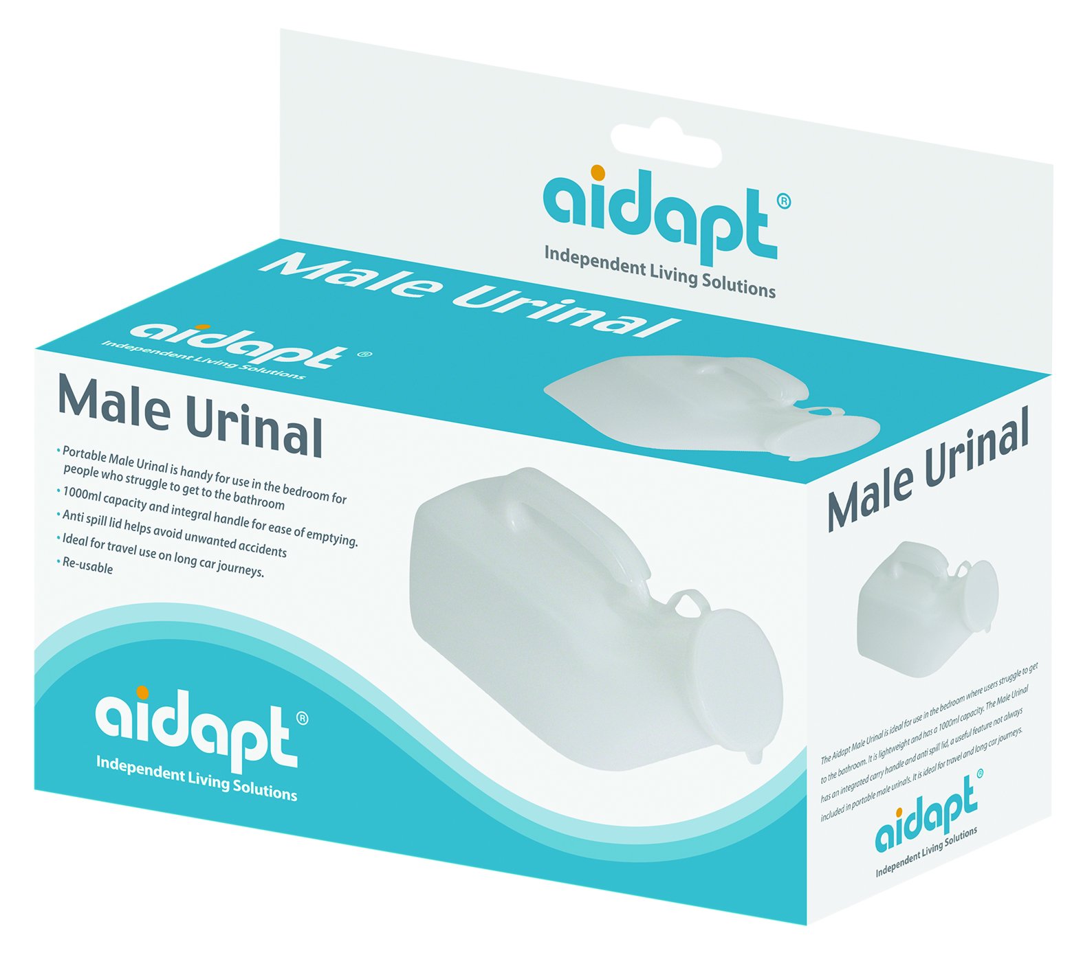 Aidapt Male Portable Urinal 1L Capacity Spill Resistant with Carry Handle