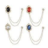 4PCS Rhinestone Vintage Brooch Lapel Pin Chain Suit