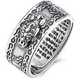 Shinkhis Feng Shui Ring 925 Sterling Sliver Anillo Pixiu Adjustable Ring Lucky Mantra Protection Vintage Ring Wealth Buddhist Jewelry Fathers Gifts for Men Women