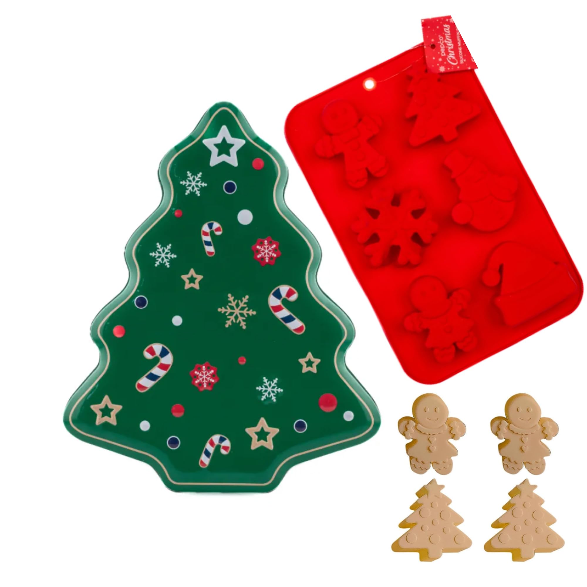 Christmas Cookie Tin & Silicone Muffin Tray Set - Festive Holiday Storage & Baking Mold | Cookie Storage Container & Christmas Muffin Mold for Cookies, Candy, Chocolates, Brownies, Bread, Ice Cube