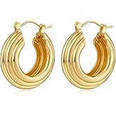 YUJIE Gold Plated Hoop Earrings for Women Brass Earring Chunky Statement Jewelry