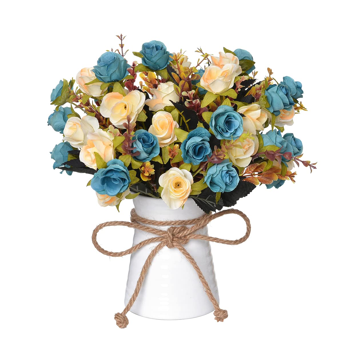 INXUGAO Artificial Flower in Vase,Ceramics Vase with Silk Flower Arrangements Table Centerpieces Wedding Bouquets for Office Meeting Room Home Décor Decoration(Blue)