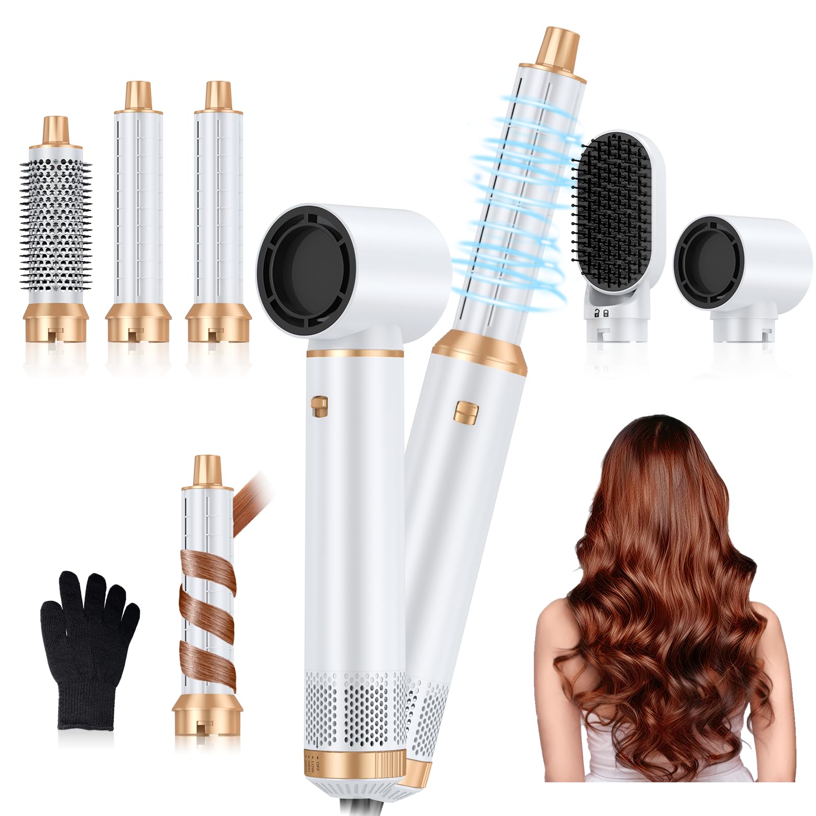 Photo 1 of 5 in 1 Blow Dryer Brush, Upgrade Hair Dryer Brush Air Curler Air Curling Wrap Styler, Detachable Hot Air Brush Negative Ion Curling Brush Iron, Hair Styling Tools for Drying Curling Straightening