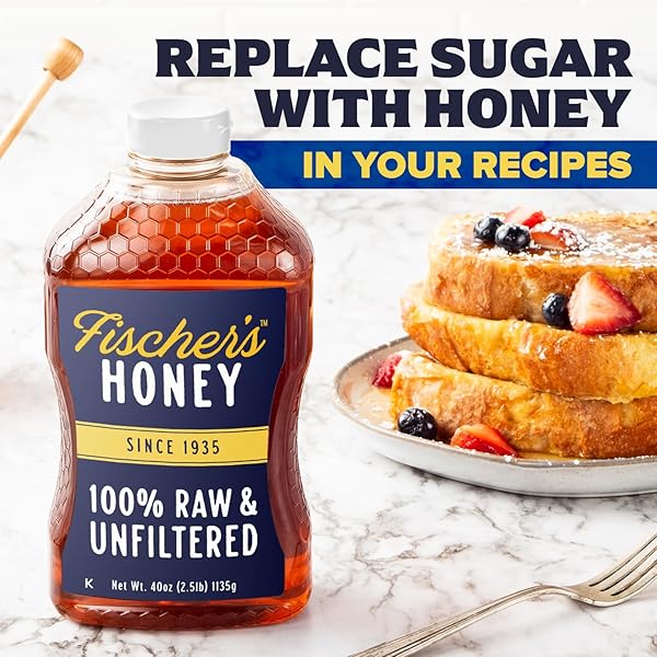 FISCHER’S 100% PURE, RAW & UNFILTERED HONEY, 40 OZ – ALL-NATURAL SWEETENER – RICH FLAVOR PROFILE, PACKED WITH NUTRIENTS
