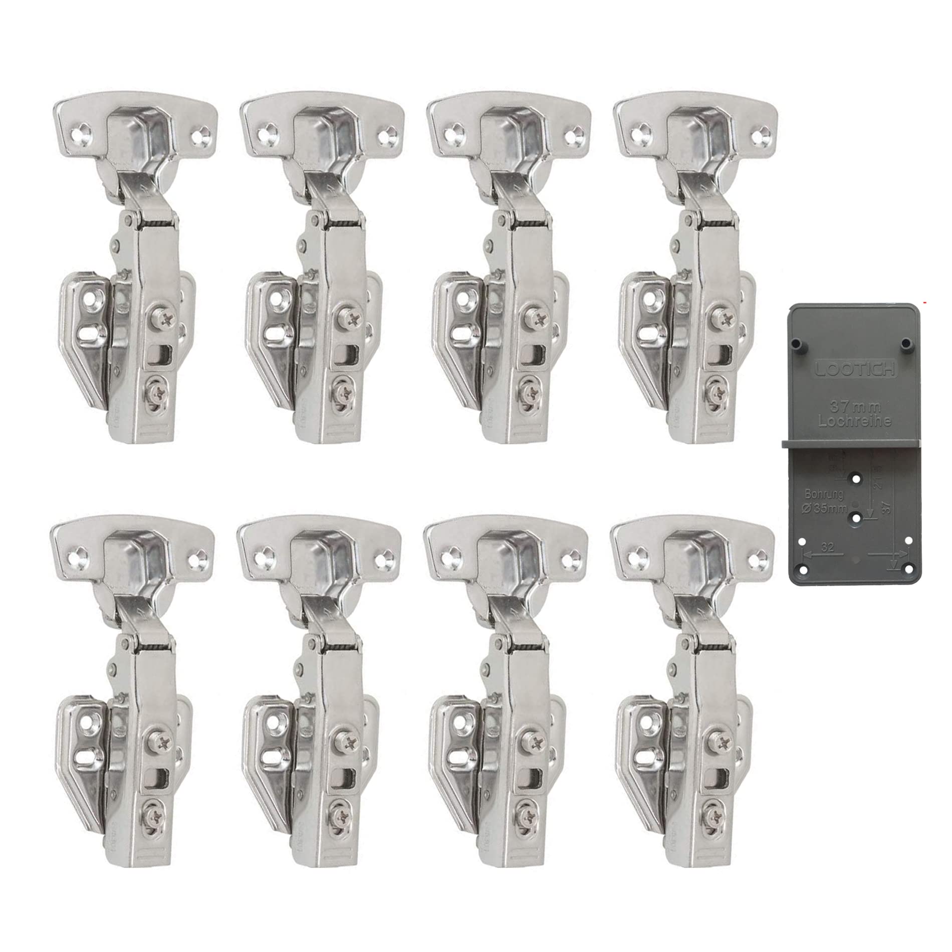 LOOTICH 110 Deg Kitchen Units Concealed Cabinet Door Mute Hinges 35mm Soft Close Full Overlay Mounting 8 Piece (Include Drilling Jig)
