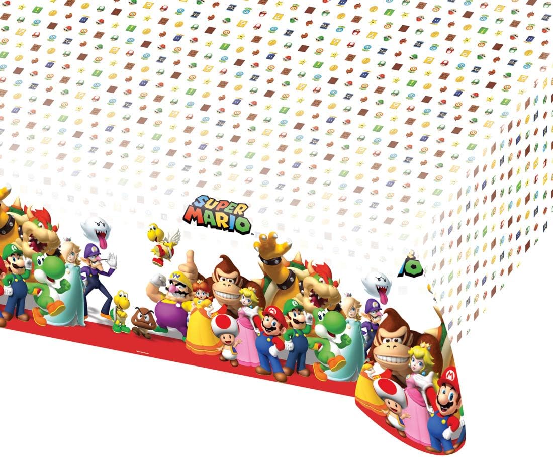 Amakando Mario and Luigi Foil Tablecloth / 120 x 180 cm / Wipable Tablecloth / Perfect for Fancy Dress & Children's Birthday Parties