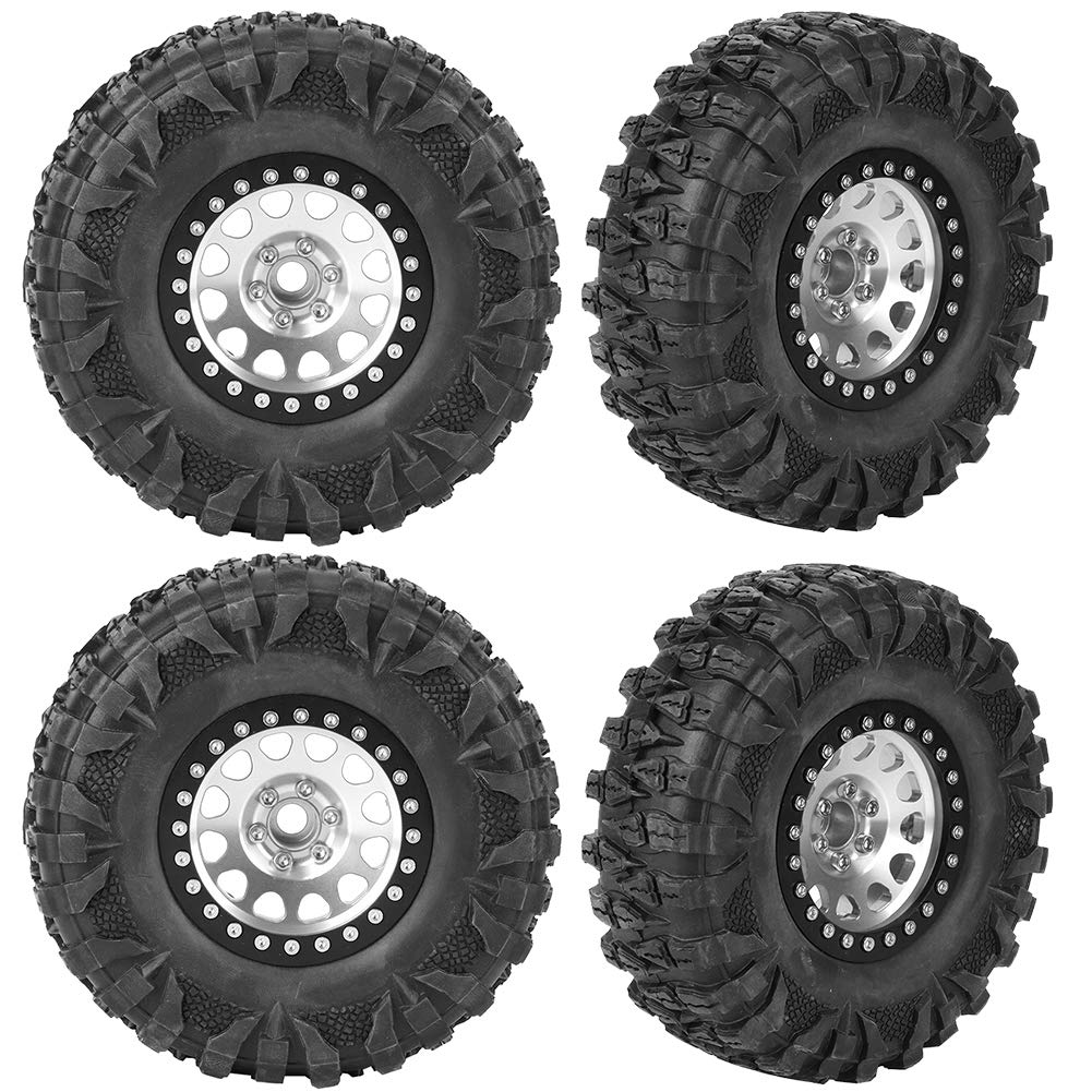 Haofy Rc Tire Rc Car, 2.2 Beadlock Wheels And Tires Rc Crawler, 4Pcs Rc Crawler Rubber Tire Metal Wheel Hub Accessory Fit For 1/10 Rc Car 2.2 Inch (Silver)