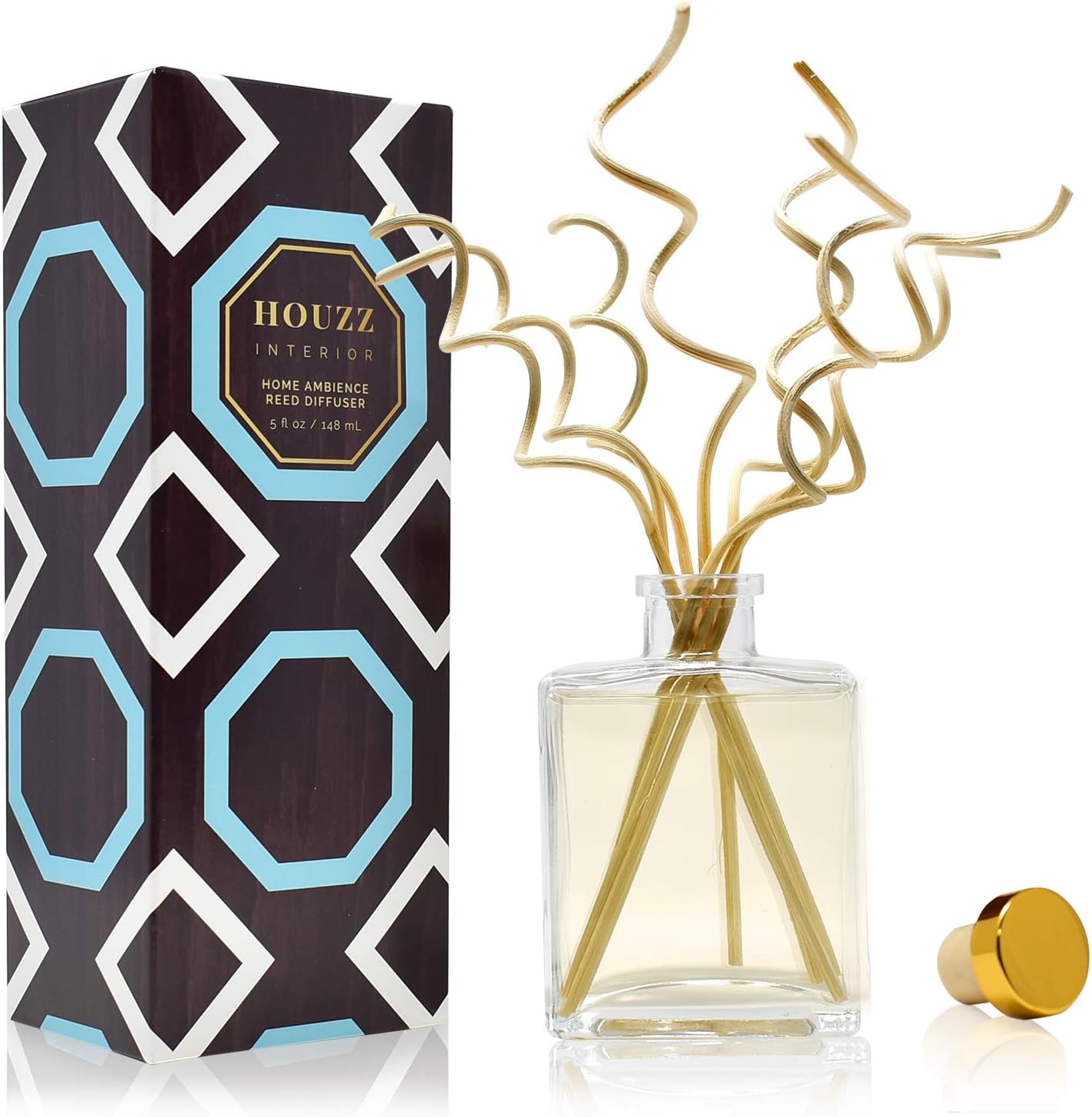 HOUZZ Interior Milk & Honey Scented Reed Diffuser Oil and Sticks Gift Set - Sweet Condensed Milk, Warm Milk, Honey, Almond & Vanilla - Relaxing Bedroom Scent - Made in the USA