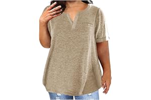 HUNENY Summer Tops for Women 2024 Plus Size Casual Plain Solid Color V Neck Blouse Loose Fit Short Sleeve Tee Shirts