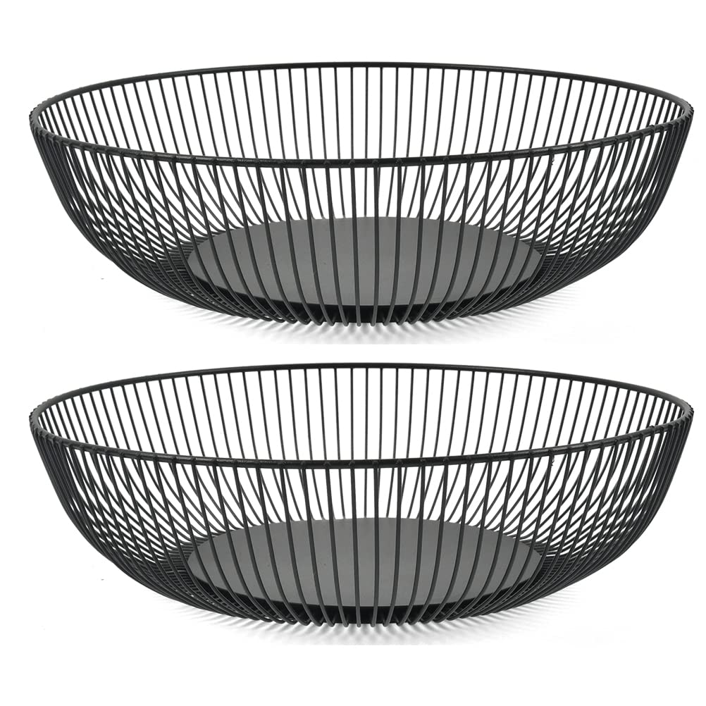 FOCCTS 2 PCS Black Wire Fruit Bowl, Wire Fruit Basket Decorate Fruit Basket​ Bread Snack Vegetable Storage Basket