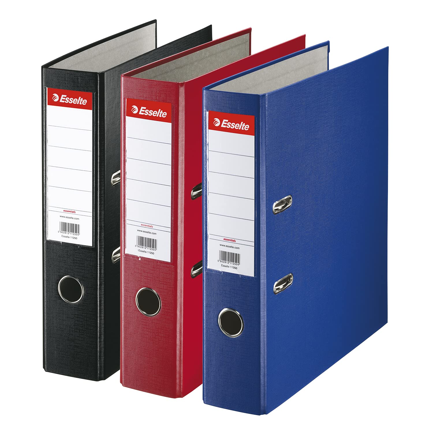 Esselte Group Pack 3 A4 Lever Arch File, 550 Sheets Capacity, PP, Plastic Cover, Red, Blue and Black File Folders, 628327