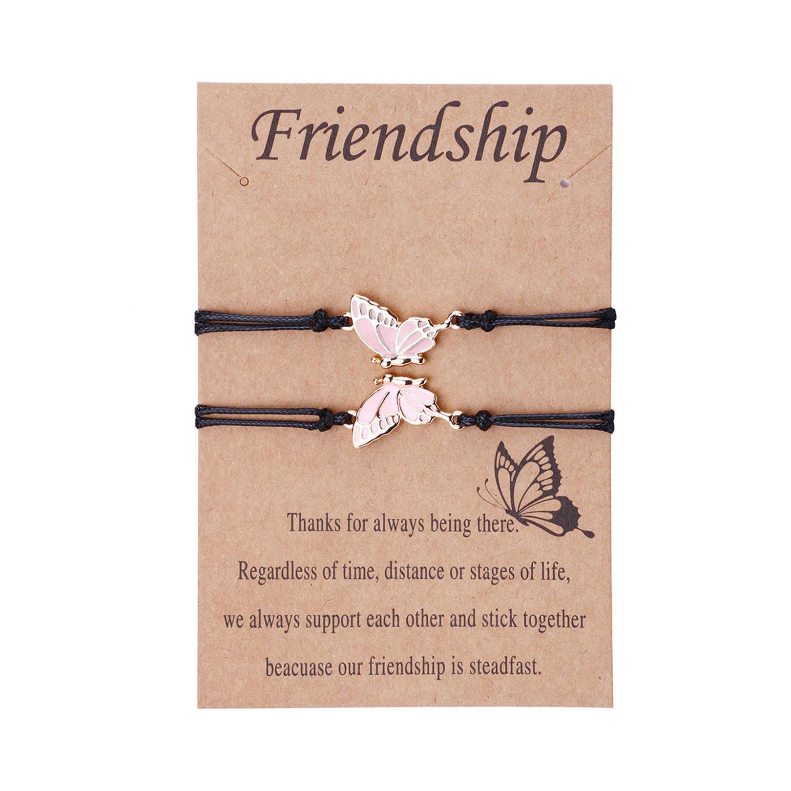 Friendship Bracelet, 2PCS Butterfly Best Friends Bracelets Matching Bracelets,BFF Bracelets Relationship Friendship Gifts for Best Friend Girls Women Mother Daughter (pink)