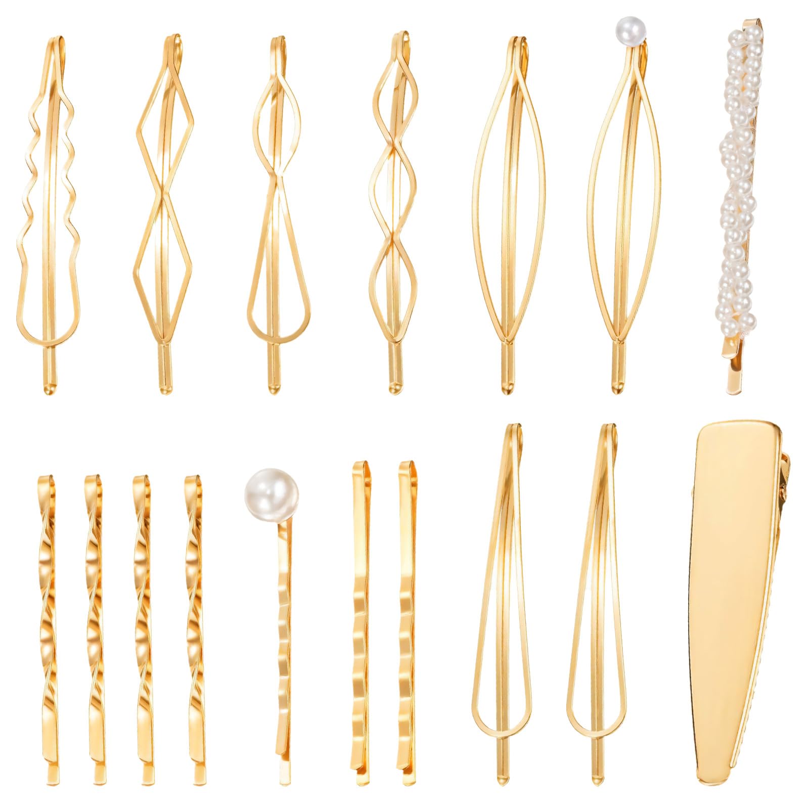 17 Pieces Gold Hair Clips, Bobby Pins Blonde Metal Hair Pins, Gold Decorative Hair grips Blonde Jewellery Hair Clip Accessories for Girls Women, Suitable for all Hai Types
