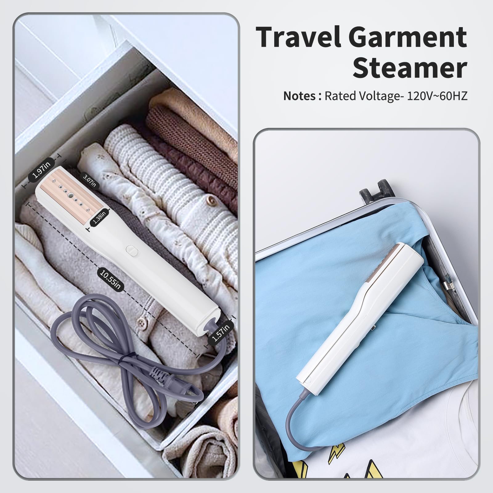 Steamer for Clothes - Travel Iron Steamer, Portable Mini Handheld Garment Steamer, 2 in 1 Wet & Dry Ironing, 15s Fast Heat Up, 900W Wrinkles Remover Clothes Steamer for Home, 120V (lily white)