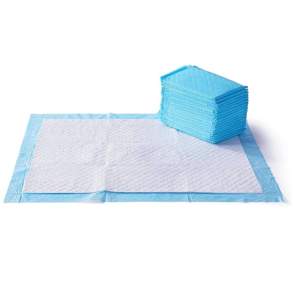 AMAZON BASICS DOG AND PUPPY PEE PADS WITH 5-LAYER LEAK-PROOF DESIGN AND QUICK-DRY SURFACE FOR POTTY TRAINING, HEAVY DUTY ABSORBENCY, X-LARGE, 28 X 34 INCH – PACK OF 25, BLUE & WHITE