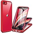 iPhone SE 2022 & 2020 Case, iPhone 8 Case [Built-in Glass Screen Protector] Military Grade Full Body 360 Shockproof Stylish Bumper Transparent Back Case Cover for iPhone SE 2020/ iPhone 8 (Red)