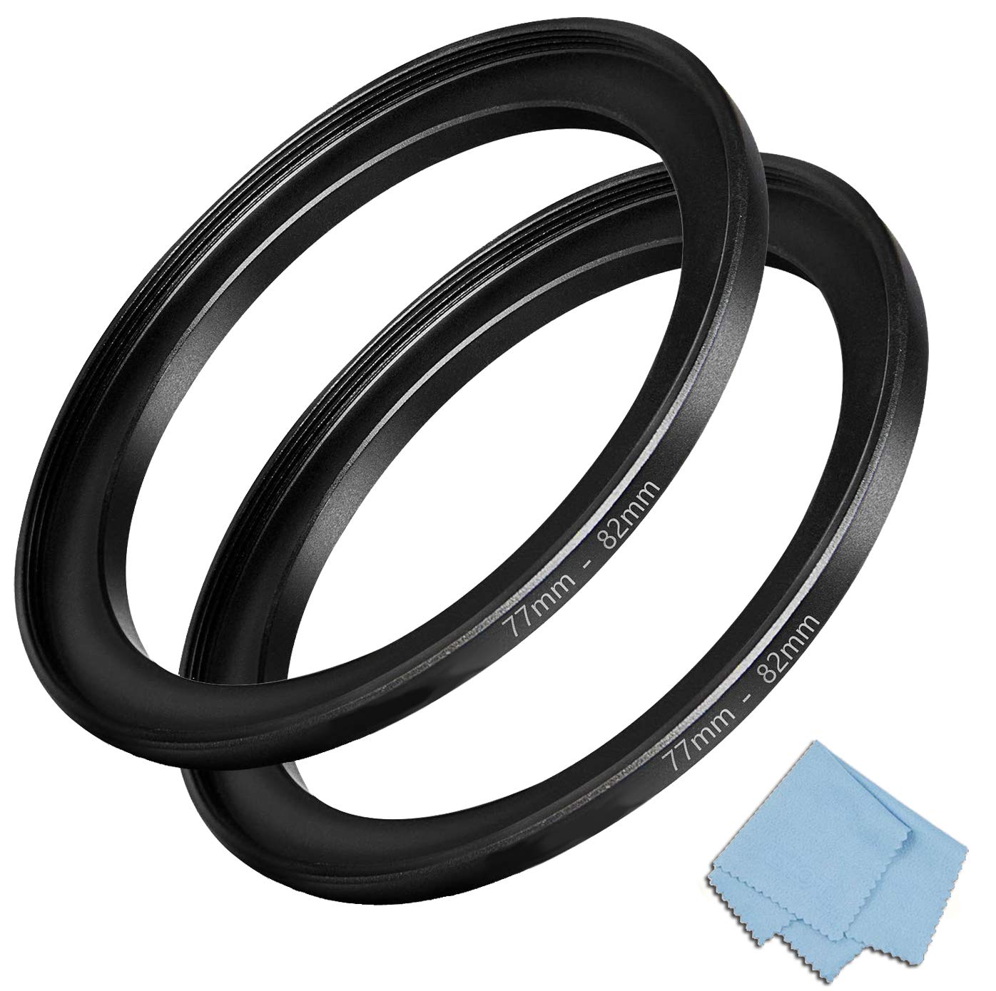 Komet 77mm-82mm Step Up Ring (2 Pack), Camera Lens Filter Step-Up Ring Lens Converter Accessories, Black, Aluminum Alloy
