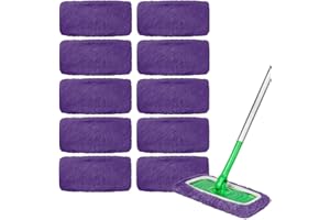 Microfiber Mop Pads - 10 Pack Reusable Washable Refills for Wet & Dry Floor Cleaning - Fits Most Standard Mops - Purple House