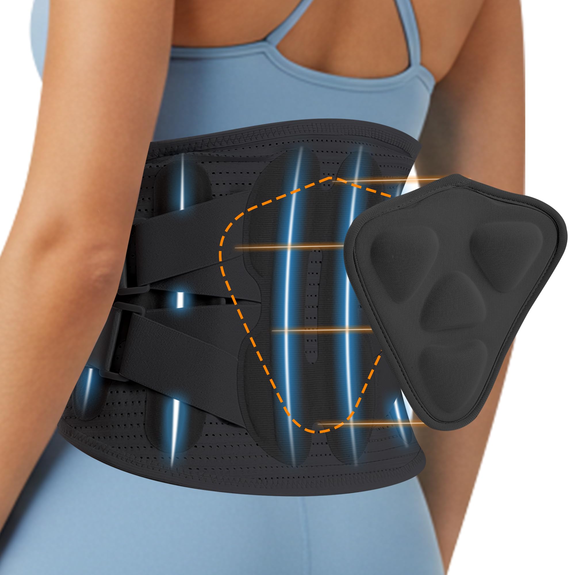 Photo 1 of DOKIBI Back Support Brace for Women Lower Back Pain Relief Adjustable Lumbar Support Belt Breathable Mesh for Herniated Disc,Sciatica,Scoliosis with Removable 3D Pad Home Work Sports