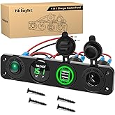 Nilight 4 in 1 Charger Socket Accessory Switch Panel On Off Rocker Toggle | Dual USB Charger LED Voltmeter Cigarette Lighter Outlet for Trucks RV ATV UTV Boats Trailers 4X4 Green