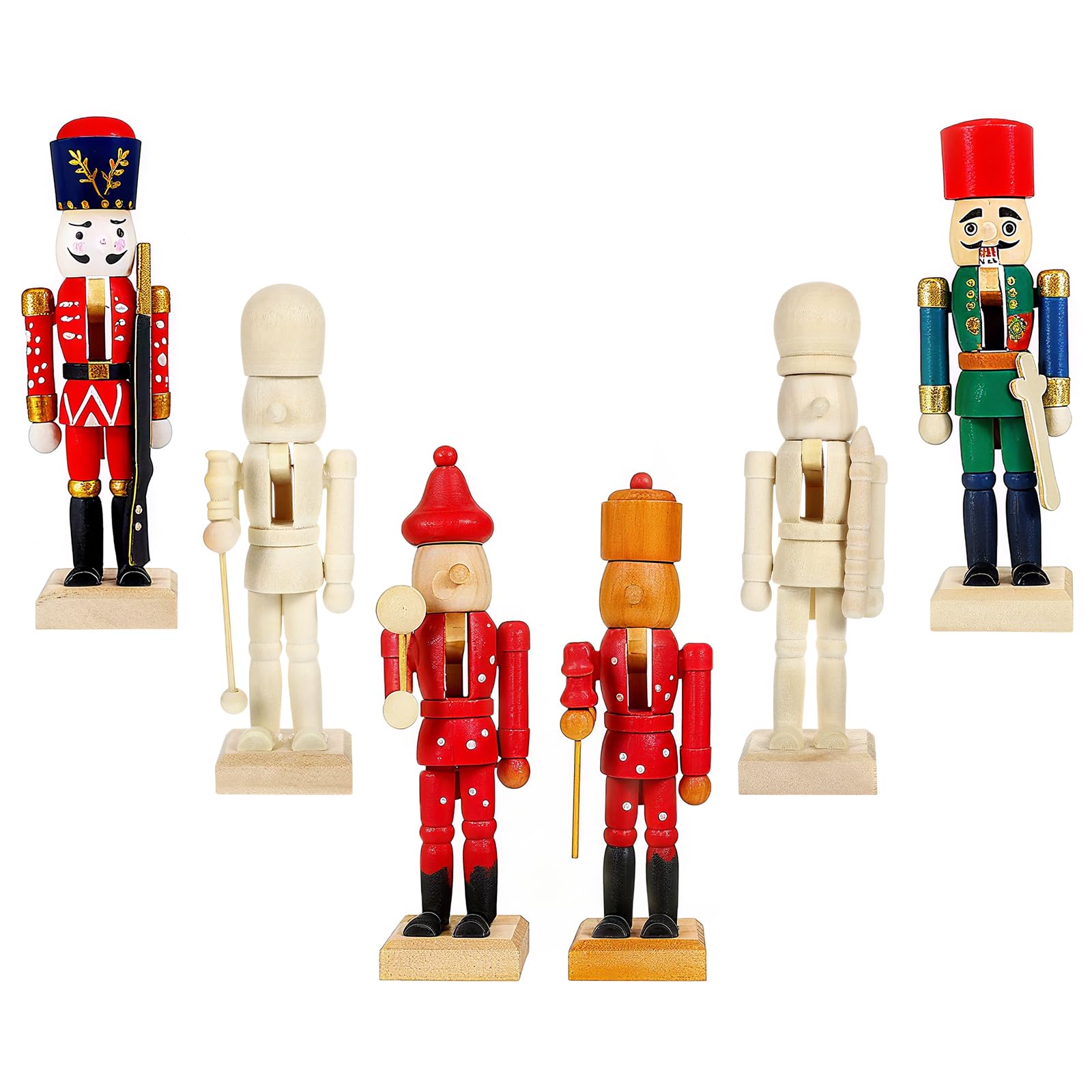 DEARMAMY 6Pcs 12cm Blank Wooden Nutcracker:Unpainted Wooden Nutcracker Christmas Nutcracker Ornaments For Hanging on Tree and Holiday Crafts