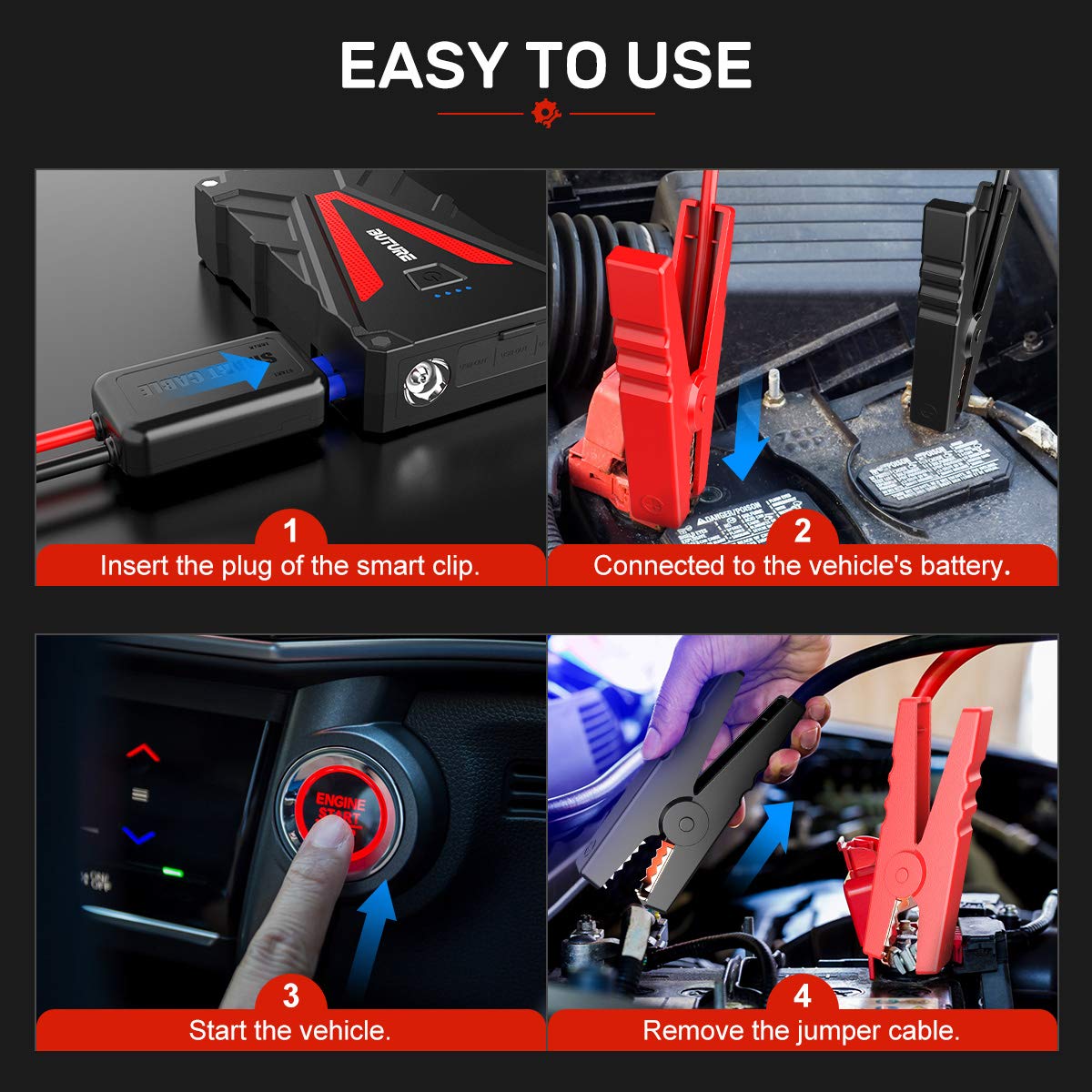 Car Jump Starter, BUTURE 1200A Peak 12800mAh Portable Car Battery Starter (up to 6.0L Gas/5.0L Diesel Engines) Auto Battery Booster Pack with Smart Safety Jumper Cable, Fast Outputs 3.0