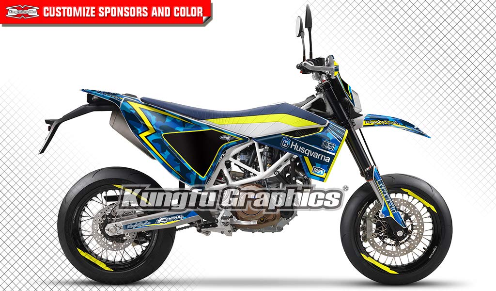 Black Blue Kungfu Graphics Custom Decal Kit for Husqvarna 701 Enduro