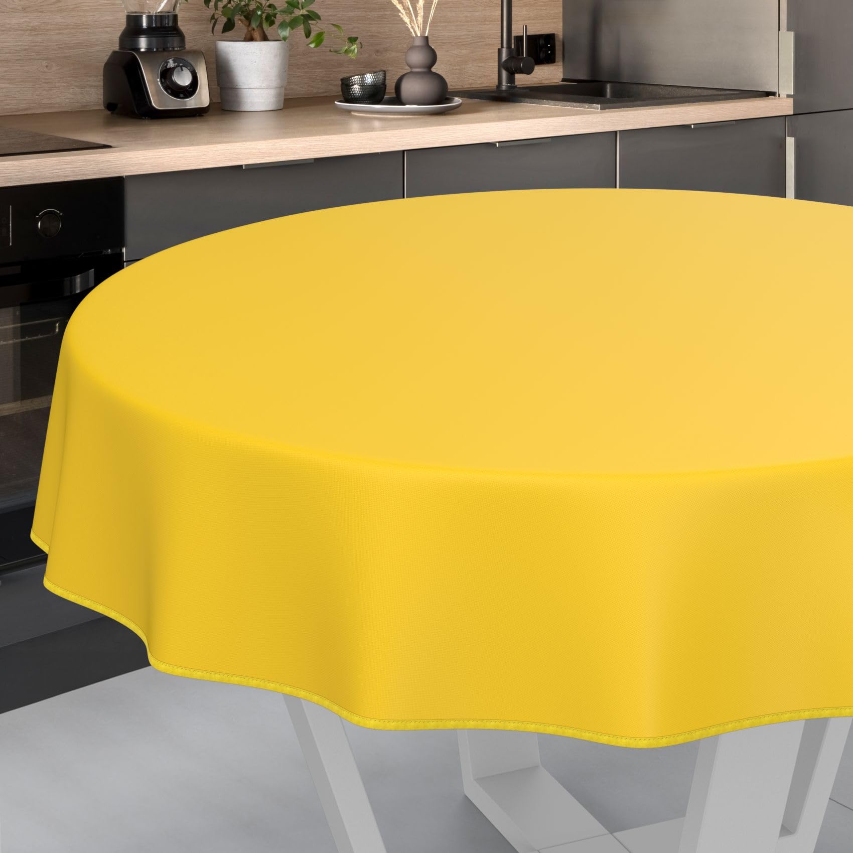 ANRO Oilcloth Tablecloth, Washable, Oilcloth, Garden Tablecloth, Outdoor, Indoor, Round, 140 cm with Hem, Yellow