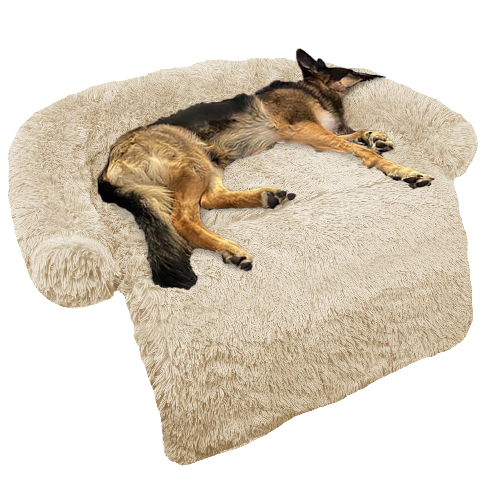 Photo 1 of Calming Dog Bed Fluffy Plush Dog Mat for Furniture Protector with Removable Washable Cover for Large Medium Small Dogs and Cats (Large, Beige)
