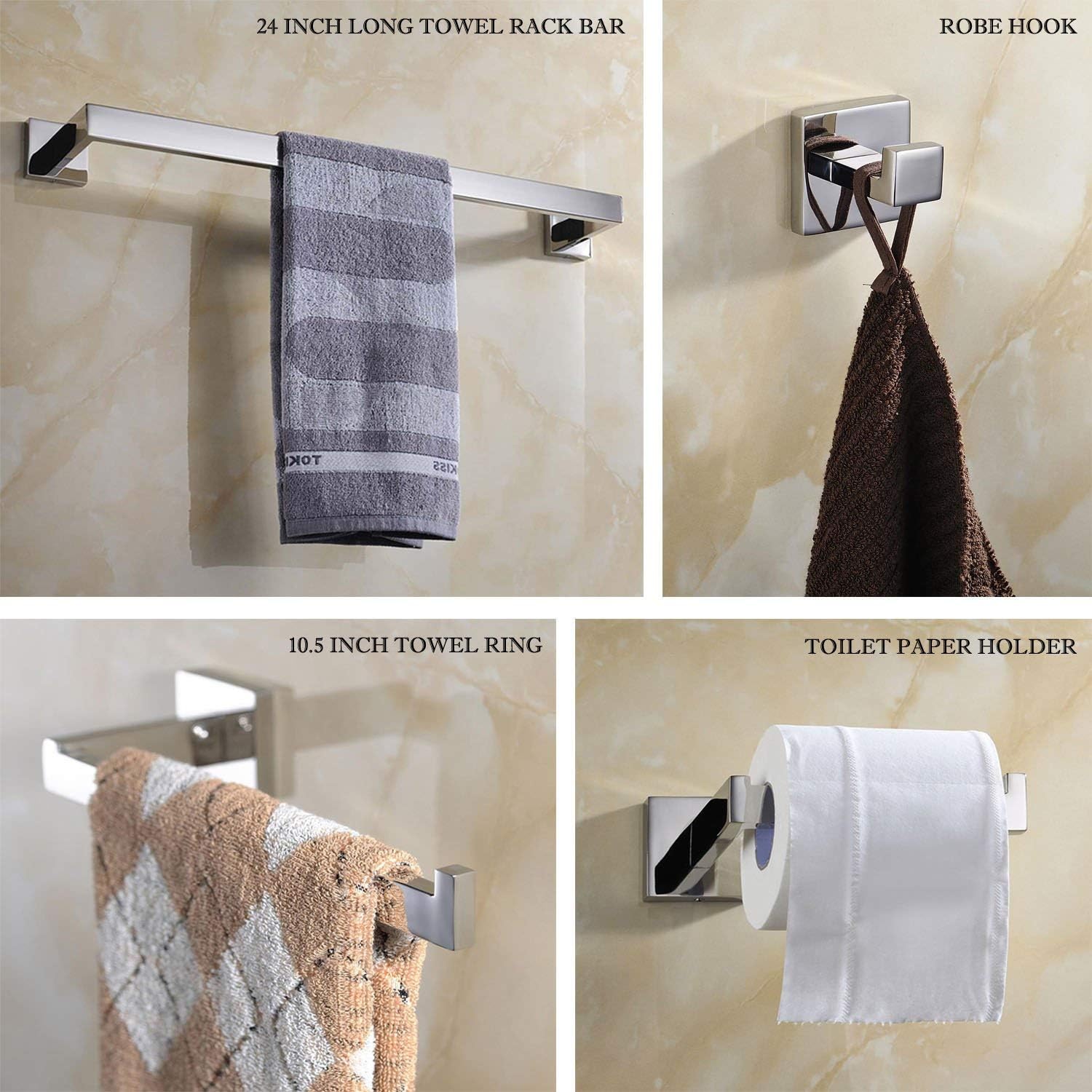 ThinkTop Bathroom Accessory Set, Stainless Steel Chrome Finish Wall Mount Square - Image 3