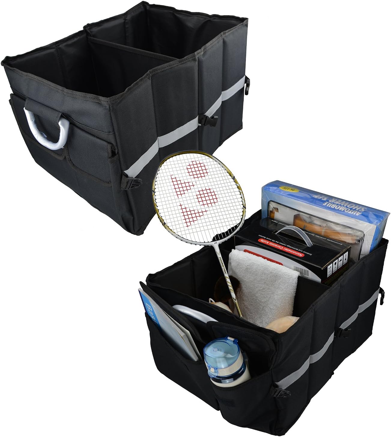 Tsye Trunk Organizer Multipurpose Collapsible Folding Flat Trunk Organizer Use for Car, Suv, Minivan, and Truck, Sturdy and Flexible, Cargo Compartment,18" X 13" X 12" Black.