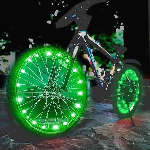 dobestyou 2pcs Green LED Bike Wheel Light，Night Cycling Bicycle Wheel  Light，IP65 Waterproof，3 modle Lighting，Easy Install and Fits Most Bikes，Not 